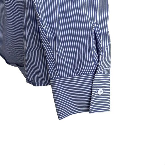 ZARA Blue White Striped Cotton Blend Off Shoulder Long Sleeve Blouse Top Shirt S - Picture 3 of 5